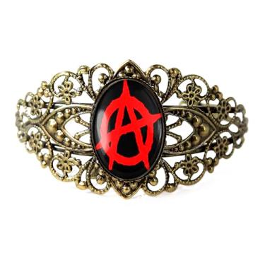 Imagem de Pulseira anarquia - Símbolo Punk Rock, Bronze Antigo Prata ou Preto, Joias Vitorianas de Filigrana Artesanal de Halloween - 181-CB, Adjustable, Vidro, Sem Pedra Preciosa