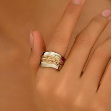 Imagem de Anéis empilháveis para mulheres, dois tons, prata, declaração, articulação, polegar, joias grossas, presentes de amizade para mulheres, presentes de Natal