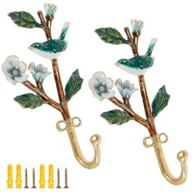 Imagem de 2 ganchos decorativos de parede, ganchos para pássaros, cabide de casaco, gancho vintage para pendurar na parede para chaves, toalhas, casacos, chapéus (estilo 1, 2)