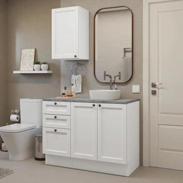 Imagem de Conjunto Gabinete para Banheiro 110cm 3 Gavetas 3 Portas Branco Vik Ma