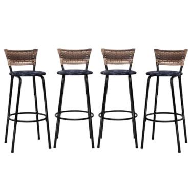 Imagem de Banqueta Altas Junco Cappuccino Estrutura Preta 70cm Para Balcão Cozinha, Bar, Bistrô, Americano Kit 04 Unidades - Itagold (Floral Preto)