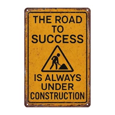 Imagem de Motivational Success Road Sign Tin Wall Decor - Arte de parede vintage de 30 x 20 cm para escritório, casa, academia, presente inspirador para empreendedores, profissionais, sonhadores