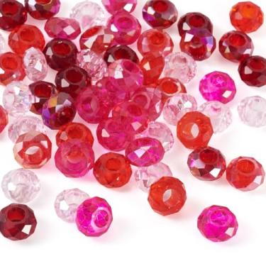 Imagem de Spritewelry 56 peças de contas de vidro europeias com furo grande 14 mm AB colorido banhado a vidro vermelho facetado Rondelle contas de cristal para artesanato DIY colar pulseira brinco