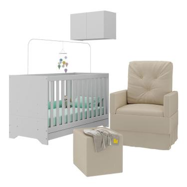 Imagem de Berço 3 Em 1 Com Colchão Poltrona Puff E Armário Aéreo 2 Portas Multimóveis Mp4166 Branco/bege Branco/bege