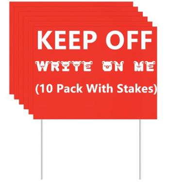 Imagem de Pacote com 10 placas de jardim de 45,7 x 30,5 cm de plástico ondulado branco com estacas para aniversário, placas de venda de garagem imobiliária, aluguel, decorações de guia, casamento, Natal