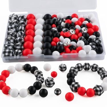 Imagem de Kovict 117 peças de contas de silicone de 12 mm e 15 mm para fabricação de chaveiros, impressão hexagonal redonda, 10 mm, Rondelle, strass, espaçador, contas de silicone de lentilha para canetas