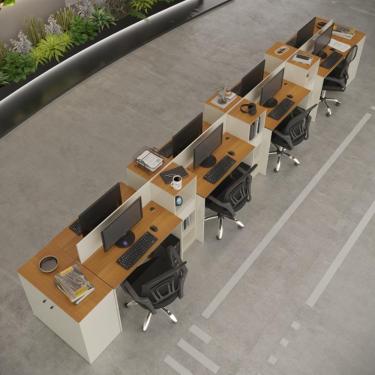 Imagem de Estação De Trabalho 8 Lugares Tech Office 8 Mesas 6 Armários - Off White E Cedro Off White E Cedro