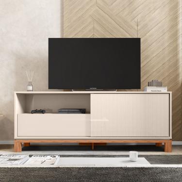 Imagem de Rack Bancada Tv Para Sala De Estar 150cm Visari C01 - D'rossi Cor Off White/freijó