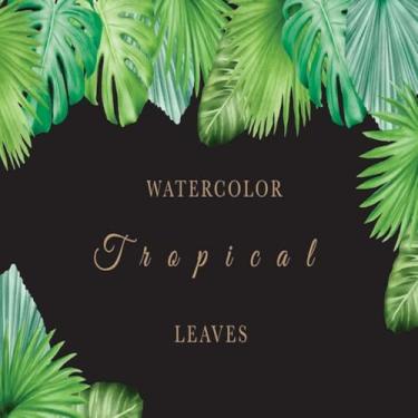 Imagem de Quadro Decorativo Watercolor Tropical Leaves Folhagem para Sala e Quarto 40x40cm