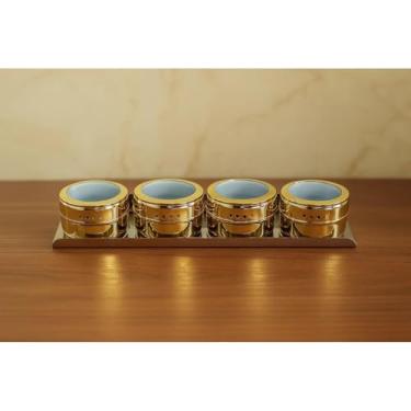 Imagem de Porta Temperos Inox Magnético Com Ímã Kit Organizador de Condimentos Com Potes Para Cozinha Geladeira (Dourado)
