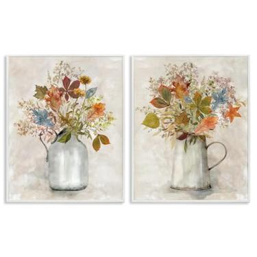 Imagem de Stupell Industries Autumn Bouquets Country Jugs Conjunto de arte giclée emoldurado preto de 2 peças, design de Carol Robinson, 35,5 x 28,5 cm