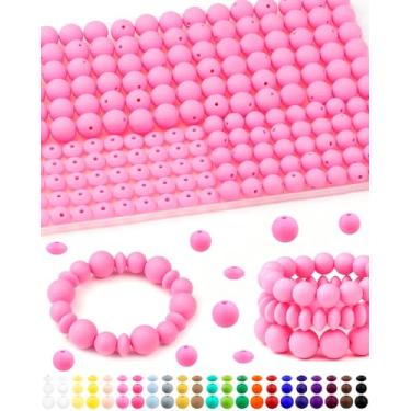 Imagem de 200 contas de silicone FIVEIZERO misturadas para fabricação de chaveiros, contas de silicone de lentilha redondas de 12 mm 15 mm e 12 mm para canetas, pulseira, colar, artesanato DIY (rosa)