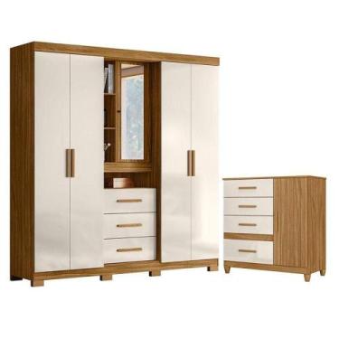 Imagem de Guarda Roupa Solteiro Eldorado E Cômoda Vênus Com Pés Freijó Off White