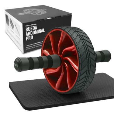 Imagem de FEELCAT Roda de rolo AB para treinamento de força abdominal rígida e central, equipamento de treino abdominal para academia em casa com joelheira, rodas de exercício para homens e mulheres (vermelho)