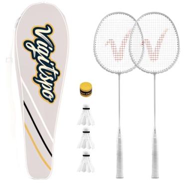 Imagem de Conjunto de raquete dupla com petecas gratuitas | Conjunto de raquete de badminton de nível profissional | Design leve e aderência antiderrapante | Disponível em branco/preto/laranja/prata/verde