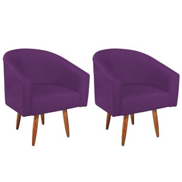 Imagem de Kit 02 Poltronas Decorativas Sala De Estar Recepção Luiza Pés Palito Suede - Amarena Móveis Roxo