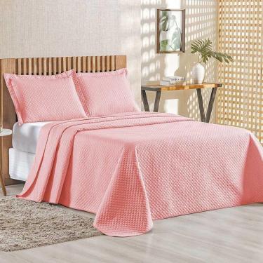 Imagem de Kit Cobre Leito Colcha Ideale Queen 3 Peças Matelado Geométrico - Salmão - 100% Poliéster