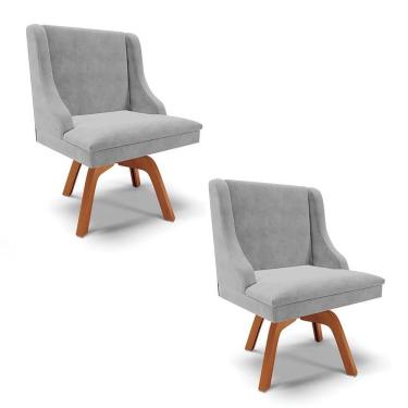 Imagem de Kit 2 Cadeiras Estofadas Giratória Para Sala De Jantar Lia Suede Cinza - Ibiza