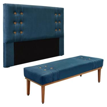Imagem de Kit Cabeceira E Calçadeira Recamier Casal 1,40M Azul Marinho
