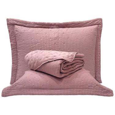 Imagem de Kit Cobre Leito Colcha Pequim Queen Dupla Face 3 Peças - Rosê - 100% Poliéster