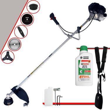 Imagem de Roçadeira Robusta Toyama RT43LB25A À Gasolina 1,7HP 43cc Com Carretel, Faca 2 Pontas, Faca 3 Pontas, Faca 40 Dentes Vídea, Faca 80 Dentes + ÓLEO STIHL