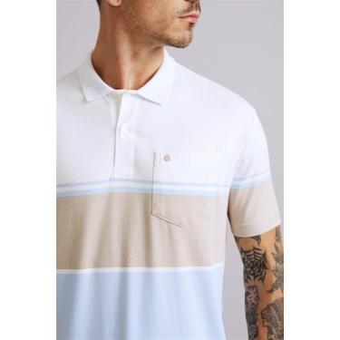Imagem de Camisa Polo com Bolso Malha Comfort - Branco / Azul Sky - HIGHSTIL, Br