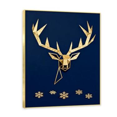 Imagem de Moldura dourada. Pintura de Natal glamorosa minimalista, arte geométrica dourada, decoração de Natal moderna emoldurada para parede da sala de estar. A27. 70 x 90 cm - 27,6 x 35,4 pol