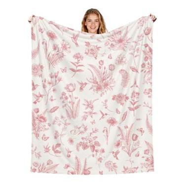 Imagem de Giwawa Cobertor floral rosa, presente para mulheres, esposa, namorada, Natal, dia dos namorados, presente de aniversário para ela, cobertor de flor, vaso sanitário, 127 x 152 cm, cama, sofá, cadeira