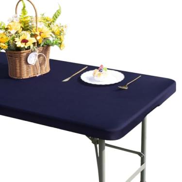 Imagem de GORGECRAFT Toalha de mesa retangular para piquenique de 120 x 75 cm, à prova d'água, adequada para capas de mesa dobráveis de 1,20 m x 75 cm, tecido ajustável em poliéster azul marinho para