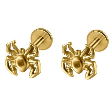 Imagem de Niaspi Aranha Threadless Push in Lip Rings Labret Stud for Women Men 16G Punk Spider Small Cartilage Tragus Helix Studs Brincos Medusa Piercing Jewelry, 16g, Titânio, Sem pedra preciosa