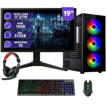 Imagem de MRPC Computador Gamer Completo com Intel Core i7 3770, 16GB RAM, SSD 512GB, Graphics 4000, Fonte 500W, Monitor 19", Windows 10, RGB Cooling