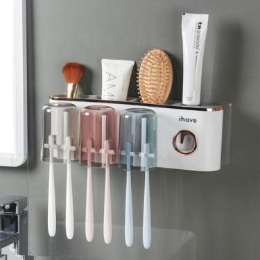 Imagem de Suporte para escova de dentes e acessórios de banheiro com dispensador
