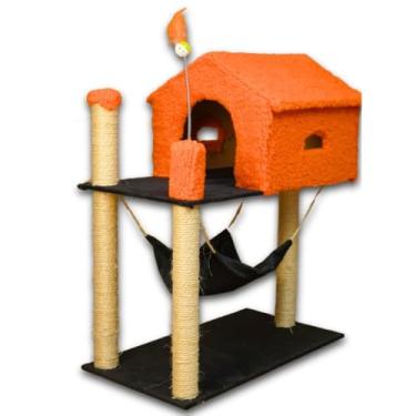 Imagem de Arranhador para Gatos Arranhador para Gatos Grande Completo Com Uma Casinha para Gatos Ideal para Manter os Gatos Entretidos em Casa e Evitar ArranhõEs no Sofá.(Laranja)