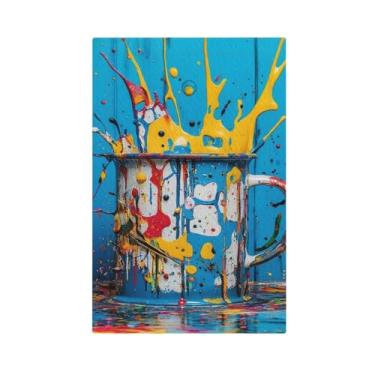 Imagem de LuHuoLu Placa decorativa para interruptor de luz, respingos de tinta colorida, prancha de madeira azul, 1 grupo, sem dispositivo, capas de tomada em branco único, capa de placa de parede, placa