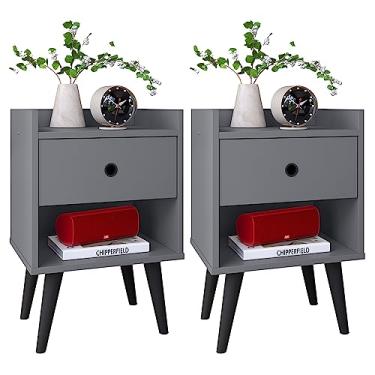 Imagem de Mesa de Cabeceira Retrô com 1 Gaveta Quarto Lateral de Cama Decore/Gaveteiro Escritório (Cinza | Preto2)