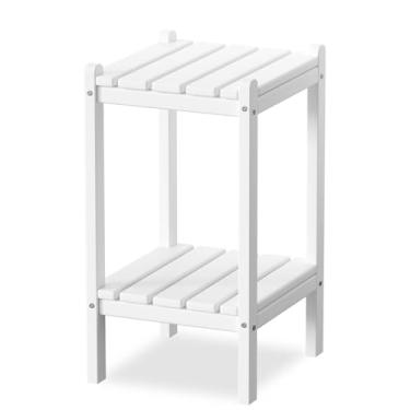 Imagem de LUBITTE Mesa lateral para área externa, mesa lateral Adirondack de 66 cm de altura, mesa de canto externo em HDPE para todos os climas para varanda, varanda, piscina, fácil manutenção, branca