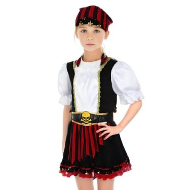 Imagem de Toyokar Roupa de pirata Buccaneer incluindo vestido de fantasia, cosplay de princesa para faixa de cabeça para meninas, cinto de pirata, fantasia infantil para meninas