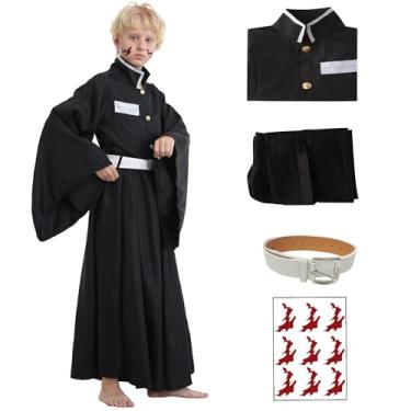 Imagem de GeyZaho Men Muichirou Costume Halloween Kimono Cosplay Uniform Adult Dress up Outfits Costume Full Set with Tattoo Sticker (Black, Adult XXL)