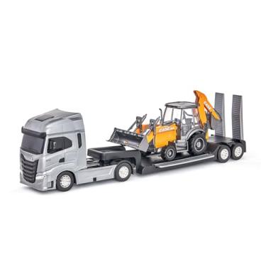 Imagem de Brinquedo Caminhão Iveco S-Way Plataforma com Retroescavadeira Case Construction – Usual Brinquedos com Pneus Emborrachados e Partes Articuladas