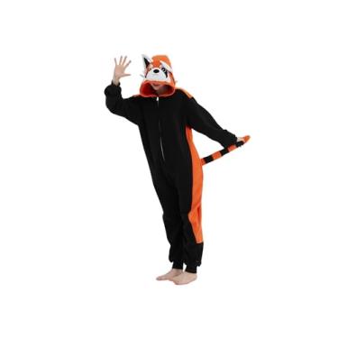 Imagem de XYQRZPTLB Macacão de panda vermelho, fantasia de animal adulto, Halloween, Natal, cosplay, pijama fofo de uma peça para mulheres, homens e adolescentes, M