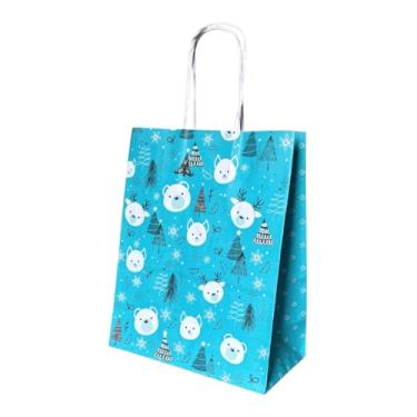 Imagem de Kit 10 Sacola De Papel Kraft Natal Festa Natalina Presente Vários Tamanhos (Natal Azul 17,5cm)