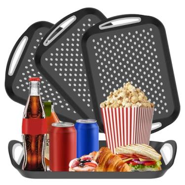 Imagem de Bandeja antiderrapante de 4 peças com revestimento emborrachado de 39 x 29 x 5 cm com alça resistente a estilhaços para casa, café, hotel (preto, 4)