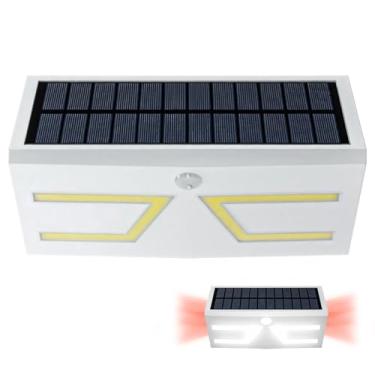 Imagem de LUMINFLY Luz LED movida a energia solar ao ar livre, luzes com sensor de movimento à prova d'água, 3 modos ajustáveis, design simples preto e branco para jardins e ruas