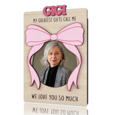 Imagem de DRWJPAT Porta-retrato magnético Gigi, mini molduras magnéticas para geladeira e armário, Natal, aniversário, Ação de Graças, Dia das Mães, presentes para a vovó, laço rosa - A13