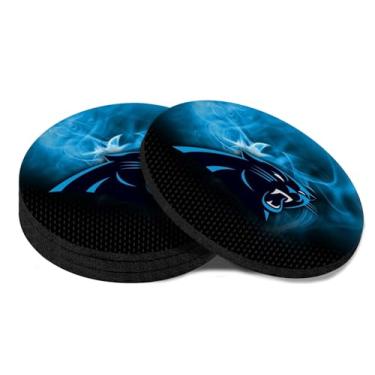 Imagem de Lawintt Conjunto de 4 porta-copos para bebidas, porta-copos com design preto e azul para mesa de centro e porta-copos de mesa para fãs de futebol, base de borracha antiderrapante de 10 cm