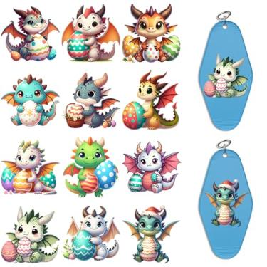 Imagem de Elewins 24 peças Happy Easter UV DTF Cup Wrap Transfer Paper for Motel Keychains UV DTF Package Printing Paper for Acrylic Hotel Keychains, Colorful UV DTF Cup Wrap (Easter Western Dragon)