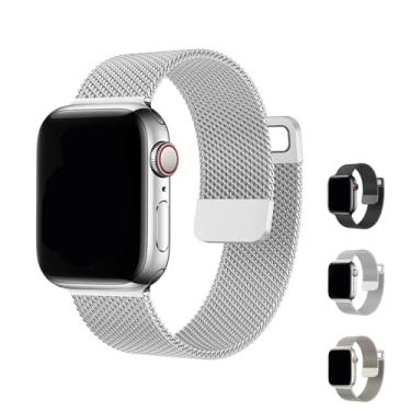Imagem de Pulseiras de tela compatíveis com Apple Watch (prata) para mulheres e homens de 40 mm, 41 mm, 38 mm, 42 mm, séries 10, 9, 8, 7, 6, 5, 4, 3, 2 e 1, ultra SE, de aço inoxidável