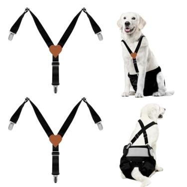 Imagem de WaJexy Suspensórios de cachorro para fraldas femininas e faixas de barriga, alças ajustáveis com nylon elástico grosso, conjunto de 2 peças (preto médio)