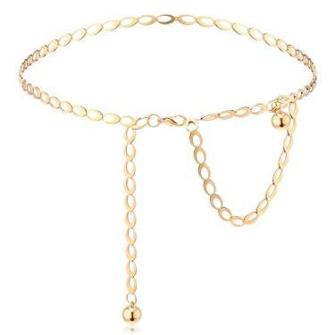 Imagem de Yolev Corrente de cintura dourada ajustável com corrente de 116,8 cm para mulheres, corrente de barriga dourada, moda longa, joia para vestidos, jeans, calças