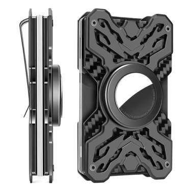 Imagem de Carteira minimalista masculina com suporte para Airtag – Carteira RFID fina com clipe de dinheiro para presentes masculinos (preto)